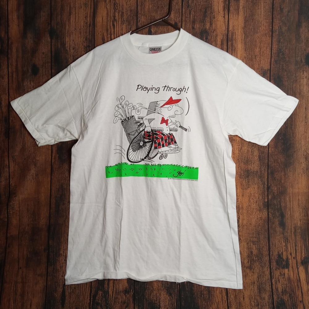 Oneita Power-T Vintage Single Stitch T-Shirt Old Man Golfing Large